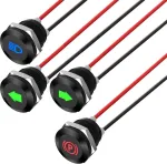 Runcci-yun 4 vnt. 12v/24v apvalus metalinis vandeniui atsparus signalinis &scaron;viestuvas Led indikatorius, 12 mm plok&scaron;tės montuojamas Dc Led indikatorius, prietaisų skydelio įspėjamasis indikatorius su 26 Awg 150 mm kabeliu