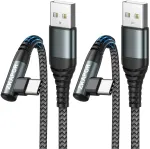 Zkapor Usb C kabelis [2 vnt. po 2 m] 3.1 A, 90 laipsnių kampo įkrovimo kabelis Usb C greito įkrovimo kabelis nailoninis Usb C įkrovimo kabelis telefonui 16/15/14 Pro Max, Galaxy S24/s23/s22, Note 20 10, P40/p30