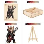 Dėlionė Cadeaujoie Rock Cat medinis galvosūkis suaugusiems, medinis galvosūkis suaugusiems, medinis galvosūkis su netaisyklingos unikalios formos detalėmis, medinis galvosūkis su medine dovanų dėžute