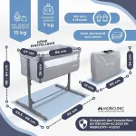 Mobiclinic&reg; vaiki&scaron;ka lovelė, 2 in 1, Moon, tvirtinimo dirželiai prie lovos, 5 reguliuojami lygiai, transportavimo krep&scaron;ys, su ratukais, kvėpuojantis tinklelis, reguliuojamas kampas, pamink&scaron;tintas pagrindas