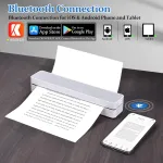 Atomus A4 terminis spausdintuvas, ne&scaron;iojamas belaidis bluetooth 200dpi terminis spausdintuvas K200, mažas spausdintuvas telefonams ir ne&scaron;iojamiesiems kompiuteriams be ra&scaron;alo, su 10 A4 formato terminio popieriaus lapų
