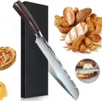Mdhand virtuvinis peilis, 20 cm &scaron;efo peilis su dantytu kra&scaron;tu, a&scaron;trus nerūdijantis plienas, profesionalus duonos peilis namams ir restoranui