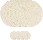 Apskriti austi padėkliukai su 8 medvilniniais 38 cm padėkliukais ir 11 cm padėkliukais, kar&scaron;čiui atsparūs plaunami padėkliukai virtuvės valgomojo stalui (beige)