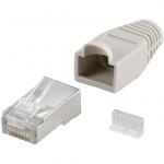 Goobay 68746 RJ45 ki&scaron;tukas, CAT 5e STP ekranuotas su įtempimo mažinimo bagažine, pilkos | apvaliam kabeliui su Threader kabelio laidu 6,4 mm viename pakete (1 komplektas viename mai&scaron;elyje) Techninės specifikacijos Jungtys, tipas RJ45 ki&scaron;tukinis (8P8C ...