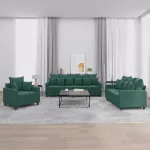 Sofa Sofos komplektas su pagalvėlėmis, 3 dalių, žalias, aksomas
