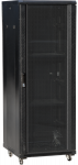 27U serverio spinta 600x1000, stiklinės priekinės durys, perforuotos plieninės galinės durys, spyna, 4 laikančiosios sijos, 4 reguliuojamos kojelės, savaranki&scaron;kam surinkimui, juodas Q-LANTEC
