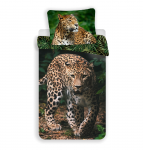 Patalynė bawełniana 140x200 Leopard Lampart pantera liście palmy monstery žalia 5031 poszewka 70x90