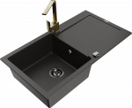 Granitinė virtuvinė plautuvė Mexen Leo su mai&scaron;ytuvu ir sifonu, Metallic juodas/auksinis+Gold