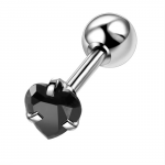 Troli Plieninis veriantis auskaras su juodu kristalu &Scaron;irdelė