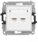 Karlik Elektrotechnik 25MGK-2 MINI Dvigubas kompiuterio lizdo mechanizmas 2xRJ45, kat. 5e, 8 kontaktų matinė balta 25MGK-2
