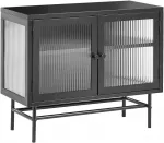 Beliani Spintelė su stiklinėmis durelėmis DEVON Metal 77 cm juoda