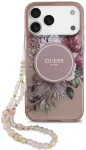 Dėklas Guess IML Flowers Pearl Strap MagSafe do iPhone 18 Pro Max / 17 Pro Max rožinė