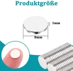 Min ci 8 x 1 mm magnetukai mini strong, 50 mažų plok&scaron;čių neodimio magnetų pakuotė, apvalūs magnetai, pirkti stiprius magnetus magnetinei lentai, skelbimų lentai