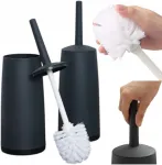 Juodas Wc &scaron;epetėlių komplektas su laikikliu, matinis