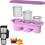 Toyone Stanley Cup ledo kubelių forma - silikoninė ledo kubelių forma su dangteliu, 3 skyrių ledo kubelių forma 40 oz gertuvėms, viskiui, kokteiliams ir kt. (violetinė)
