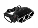 Adapteris zapalniczki samochodowej 3 gniazda + Usb su woltomierzem 12/24v