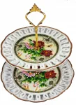 Dviauk&scaron;tė lėk&scaron;čių piramidė tortams Kesi R&oacute;ża, 25 cm ir 20 cm, rožių motyvas
