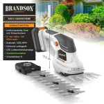 Brandson žolės žirklės su akumuliatoriumi - akumuliatorinis krūmų ir gyvatvorių trimeris - elektrinis vejos kra&scaron;tų pjoviklis - keičiami priedai - 12 Mah akumuliatorius ir įkroviklis įtraukti