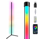 Stovintis kampinis led rgb grindų &scaron;viestuvas su vaivoryk&scaron;tės efektu, muzika + nuotolinio valdymo pultas