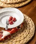 Dudoplatz 35 cm apvalūs, rankų darbo padėkliukai i&scaron; vandens hiacinto jūržolės: auk&scaron;tos kokybės pinti, atsparūs kar&scaron;čiui ir neslystantys, padėkliukai, natūralūs stalo padėkliukai (vandens hiacintas, 2 vnt.)