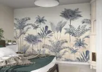 Rasch tapetai 556230 - fototapetai ant neaustinės medžiagos su palmėmis smėlio, kreminės baltos ir mėlynos spalvos i&scaron; kolekcijos "lirico" - 3,00 m x 4,24 m (i x P)
