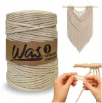 Macrame &Scaron;niūras makrame 5mm, 200m, &scaron;viesiai smėlinis, 100% medvilnė