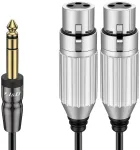 J&d Trs 6.35mm 1/4 į Dual Xlr Y skirstytuvo kabelis, Pvc apvalkalu 2x Xlr Female į 1/4" Trs Male nesubalansuoto stereo garso jungties adapterio kabelis mikrofonui gitarai garsiakalbiui mik&scaron;eriui Amp 2.7m