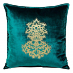 Eurofirany ROYAL 4 Aksominis pagalvės užvalkalas su auksiniu ornamentu, 45X45 cm, spalva: tamsi turkio