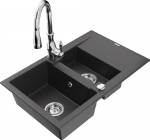 Granitinė virtuvinė plautuvė Mexen Gaspar su mai&scaron;ytuvu ir sifonu, Juodas granite+Chrome