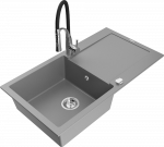 Granitinė virtuvinė plautuvė Mexen Leo su mai&scaron;ytuvu ir sifonu, Pilkas+Juodas/Chrome
