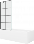 Vonia Mexen Cubik su apdaila ir stiklo sienele, 170x70 cm + 80 cm, Baltas+Juodas grid