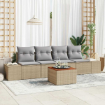Lauko baldų komplektas Sodo Sofų Rinkinys su pagalve 5 pcs Smėlio poliratanas