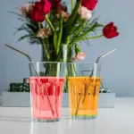 Nerūdijančio plieno geriamieji &scaron;iaudeliai (2 vnt./rinkinyje + &scaron;epetėlis)
