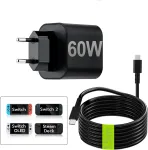 Tolesum tinklo įkroviklis Nintendo Switch 2/OLED/Lite, 60 W USB-C, 1.5 m