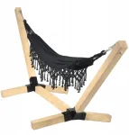SandTropic Itin tvirtas didelis medinis hamako rėmas 93x93 mm + boho dvivietis juodas