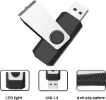 5 vnt. 32gb Usb atmintukai, juodi, su sukamuoju dangteliu