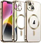 Jetech galvanizuotas dėklas, skirtas iphone 14 6.1 colio, su kameros apsauga, visi&scaron;kai suderinamas su magsafe belaidžiu įkrovimu, smūgiams atsparus mobiliojo telefono dėklas, mink&scaron;tas tpu apsauginis dėklas (auksinis)
