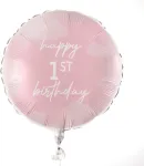 Ginger Ray rožinis apvalus folinis balionas "happy 1st Birthday" vakarėlio dekoracija, 18 colių