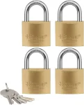 Hotehce 4 dalių žalvarinių pakabinamų spynų rinkinys 40 mm fiksuotos žalvarinės pakabinamos spynos su vienodais raktais, didelio atsparumo, apsaugotos nuo vandens, su 5 raktais