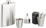 Relaxdays 7 dalių nerūdijančio plieno kolbos rinkinys, 200 ml kolba su piltuvėliu ir 4 puodeliais stovyklavimui ir festivaliams, sidabrinis