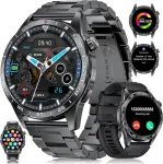 Lige i&scaron;manusis laikrodis vyrams su metaliniu dirželiu, skirtas Android Ios, 1.43 colio amoled ekranas, 110+ sporto režimų, bluetooth skambučiai, ip68 vandeniui atsparus fitneso laikrodis su &scaron;irdies ritmo, spo2, miego monitoriumi, 3 apyrankės