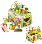 Medinis 8-in-1 varlės formos lavinamasis kubas su vaik&scaron;tyne, formų rū&scaron;iuokliu, ksilofonu ir kirmėlių žvejyba ECOTOYS