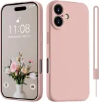 Hgh silikoninis dėklas, skirtas iphone 16 su 1 virvele, mobiliojo telefono dėklas, skirtas iphone 16, plona visapusi&scaron;ka apsauga su mikropluo&scaron;to pamu&scaron;alu, atsparus įbrėžimams apsauginis dėklas, skirtas iphone 16 6,1 colio rožinis