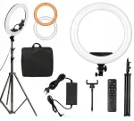 Laikiklis Žiedinė led lempa 22'' 56cm 90w su nuotolinio valdymo pulteliu, stovu ir galios bei spalvų reguliavimu