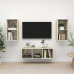 TV staliukas Televizoriaus spintelių komplektas, 3 dalių, ąžuolo, mediena
