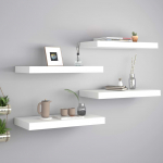 Pakabinamos sieninės lentynos, 4vnt., baltos, 50x23x3,8cm, MDF