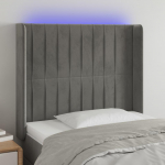Galvūgalis su LED, &scaron;viesiai pilkas, 93x16x118/128cm, aksomas