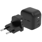 ENERGEA laidinis įkroviklis 2xUSB-C PD-PPS 45W2C juodos spalvos US+EU Travelite GAN45