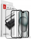 &bdquo;Crong&ldquo; antibakterinis 3D &scaron;arvų stiklas &ndash; 9H visi&scaron;kai klijais grūdintas stiklas, skirtas &bdquo;iPhone 16&ldquo; / &bdquo;iPhone 15+&ldquo; montavimo rėmelis