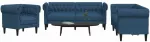 Sofa Sofos komplektas, 3 dalių, mėlynos spalvos, audinys